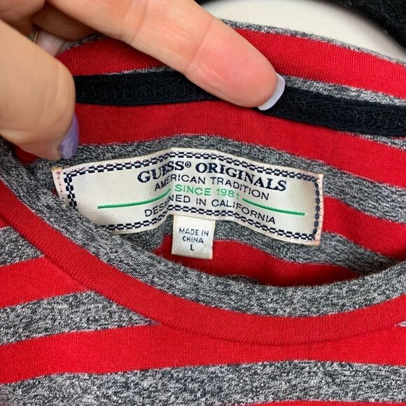Guess Red & Grey Striped Short Sleeve Tee - Picture 3 of 5